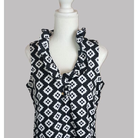 Black Geometric Print Sleeveless Top / Size Medium - Picture 2 of 8